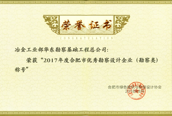 对2017年度合肥市优秀勘察设计企业评选获奖单位进行了通报表彰